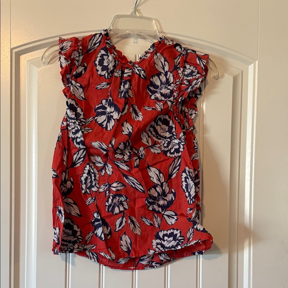 C&C California Red and Blue Floral Blouse